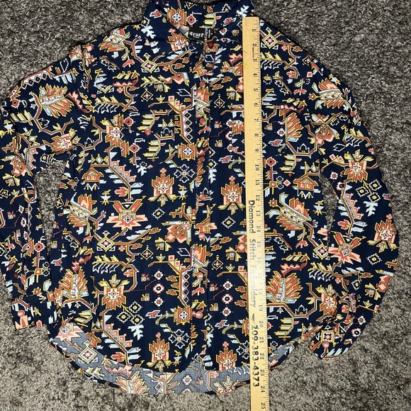 Cruel Denim Womens Rust Pearl Snap Shirt Sz Med Blue Rust Long Sleeve Rayon - Picture 4 of 9